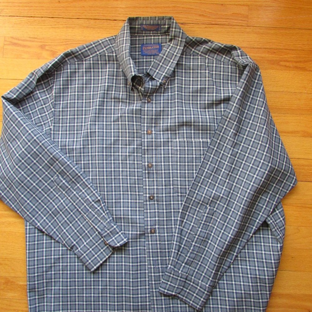 VTG Sir Pendleton Blue Plaid button up shirt Wool